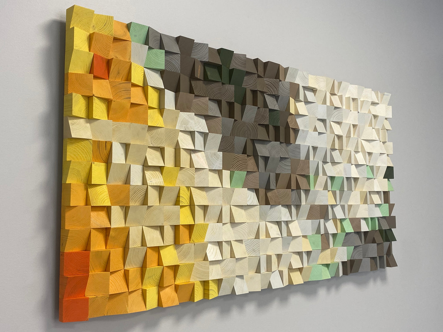 WoodenPix handcrafted mountain scene panel with yellow, brown, and white gradient blocks.