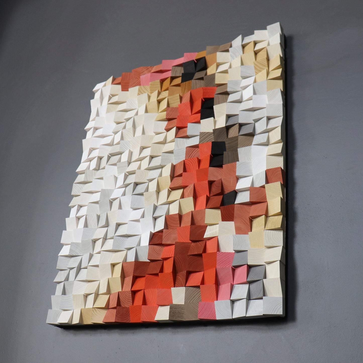 Contemporary wooden wall decor with sculpted cube design