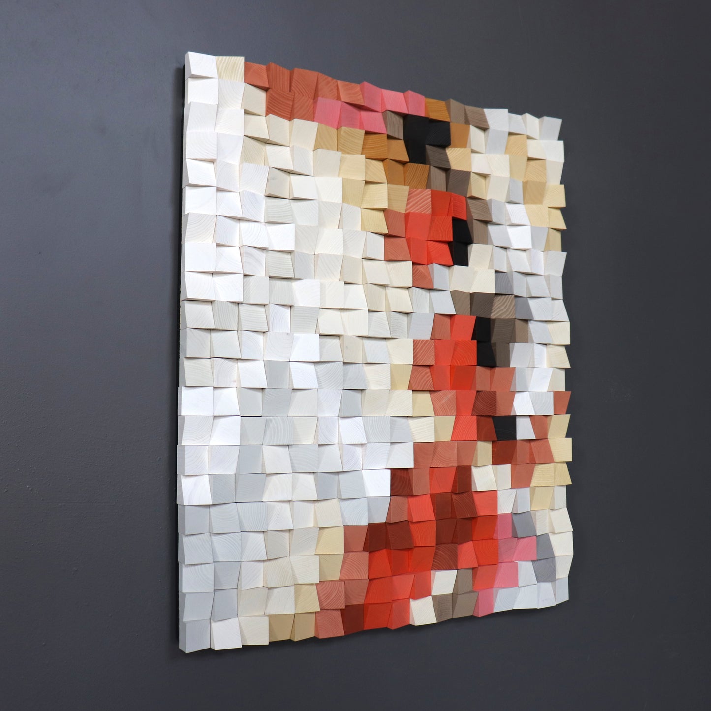 Detailed texture of 3D geometric wooden art in warm hues