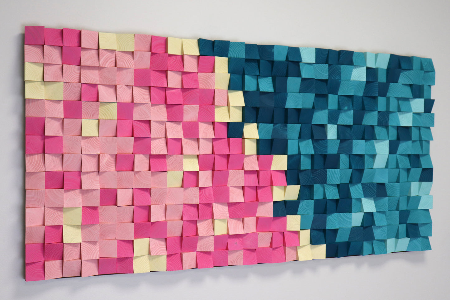 Abstract wooden wall art piece functioning as both sound diffuser and decorative acoustic panel.