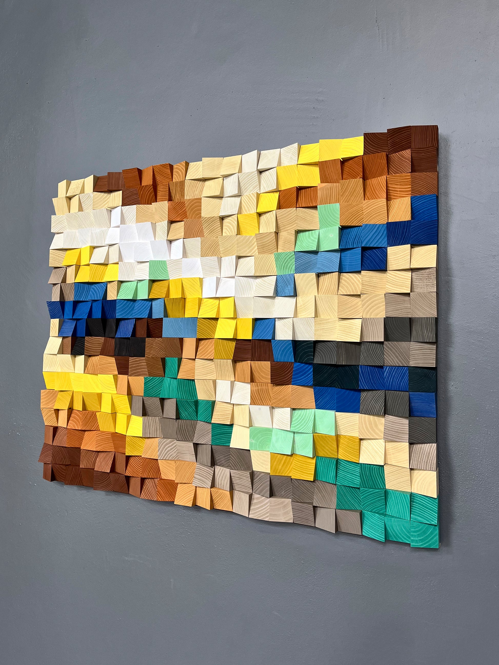 WoodenPix handmade wooden panel combining artistic detail with natural acoustic properties.