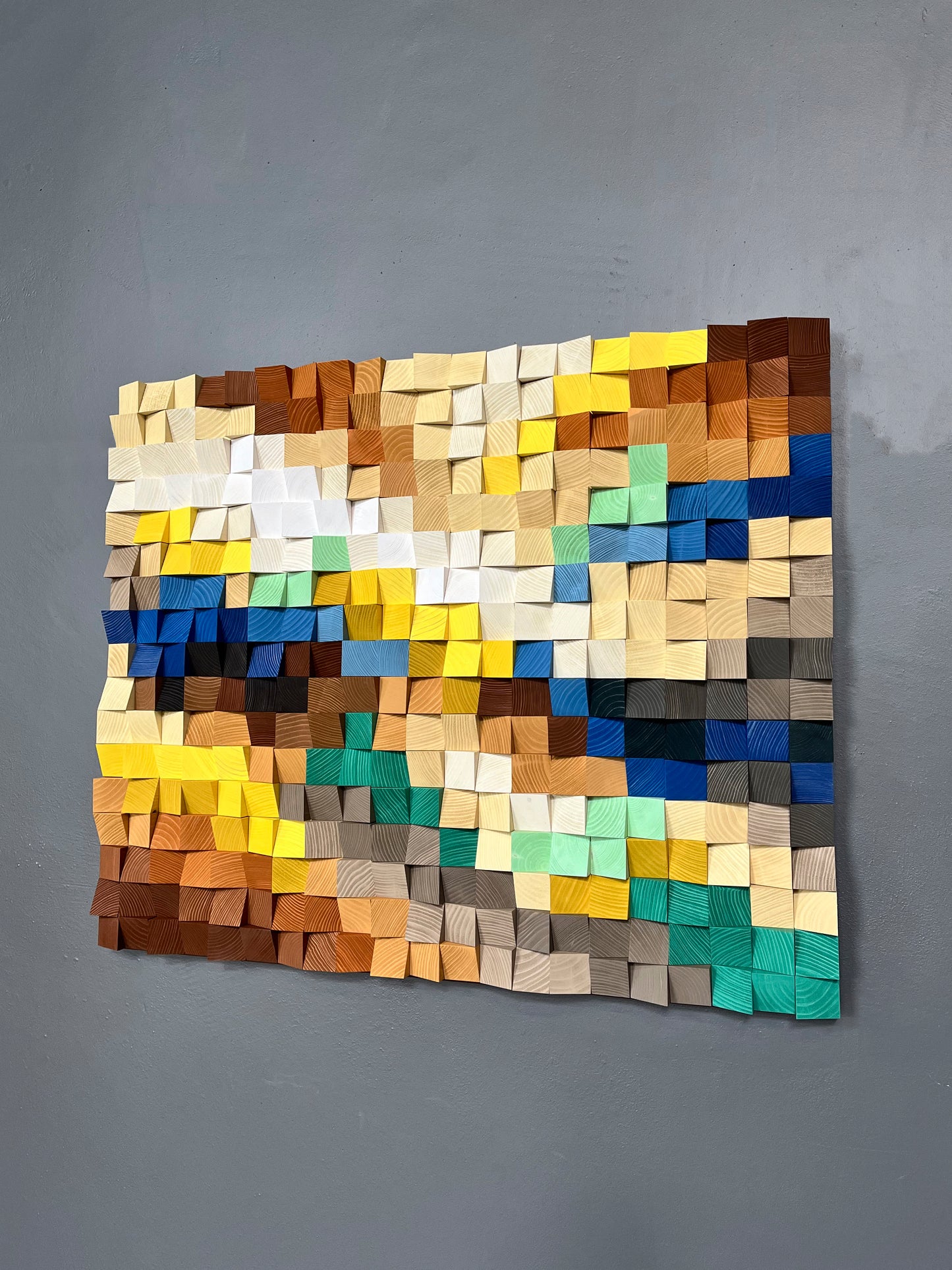 WoodenPix handmade wooden panel combining artistic detail with natural acoustic properties.