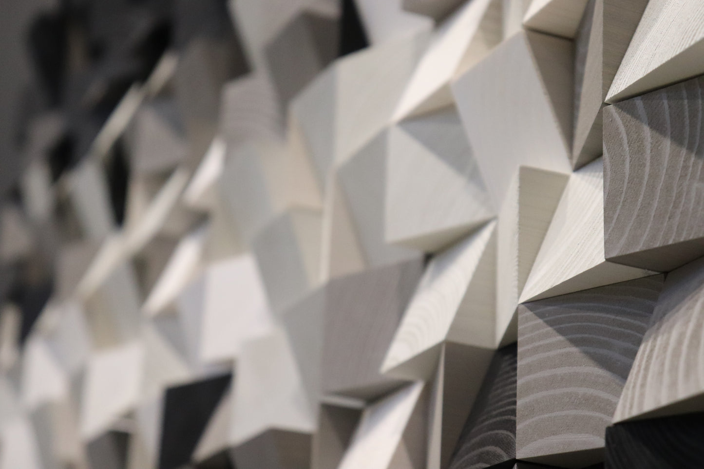 Wooden art panel with gradient black to white pattern and sculpted cube texture by WoodenPix.