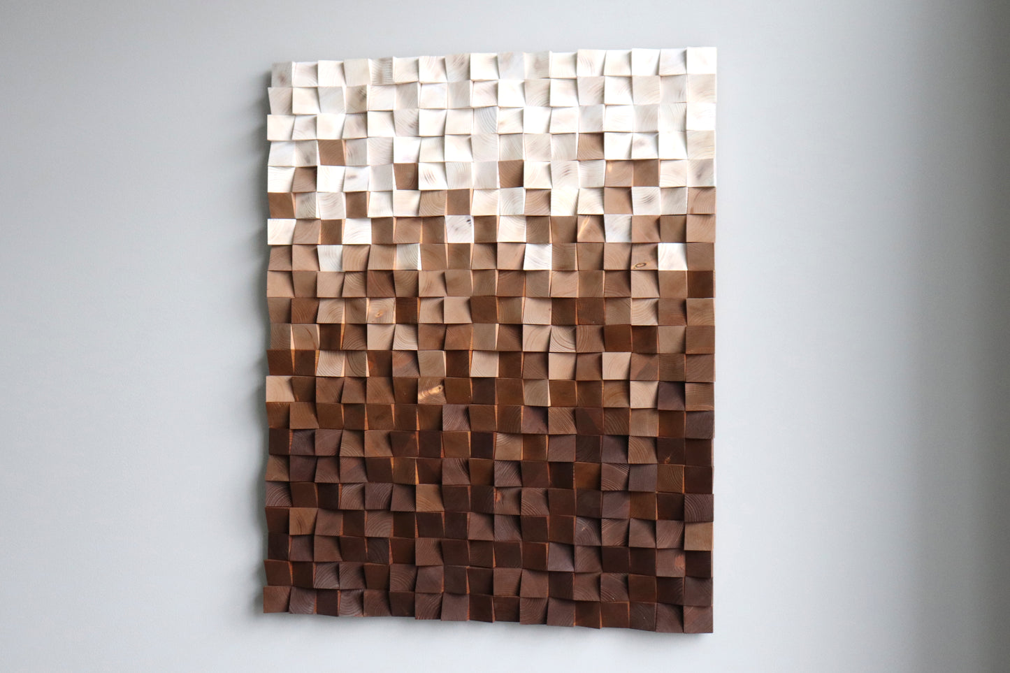 Handmade 3D wood wall art by WoodenPix blending soft beige, caramel, and cocoa-brown shades.
