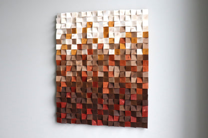Handmade 3D wooden wall art “Pumpkin Spice” modern geometric wall sculpture front view.