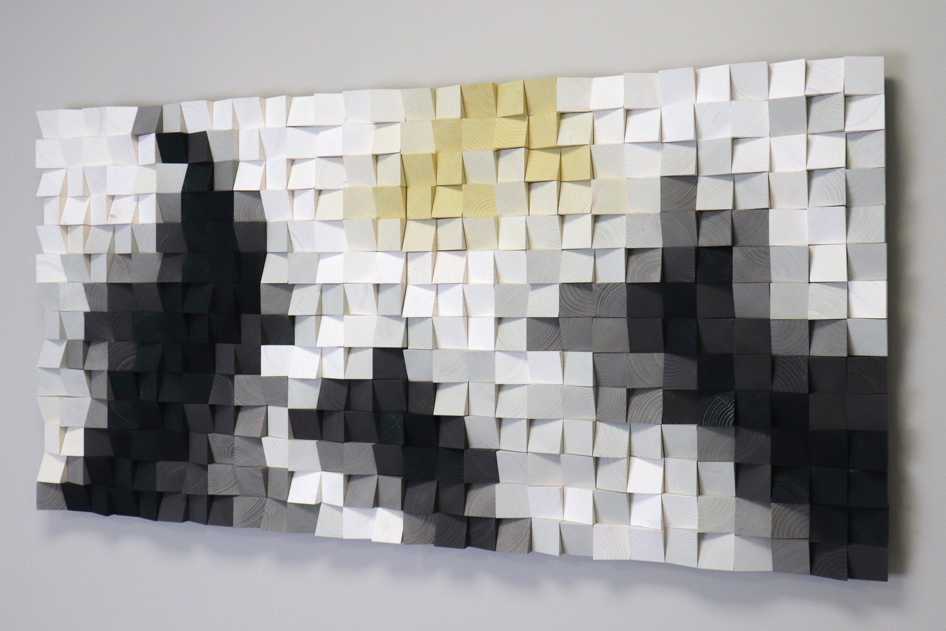 Snowy Hills 3D wooden acoustic panel in white, grey, and black tones by WoodenPix.