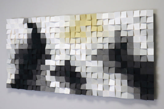 Snowy Hills 3D wooden acoustic panel in white, grey, and black tones by WoodenPix.