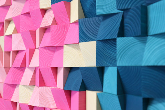 Water Lilies 3D wooden acoustic panel by WoodenPix featuring pink, blue, and cream tones for sound diffusion and modern wall decor.