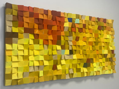 Yellow Autumn Leaves 3D wooden acoustic wall art by WoodenPix in bright yellow, orange, and natural wood tones.